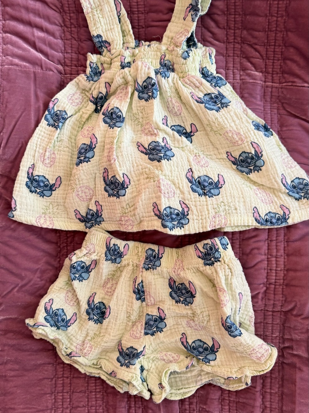 Girls Two-Piece Stitch Print Tank & Shorts Set - Green & Blue